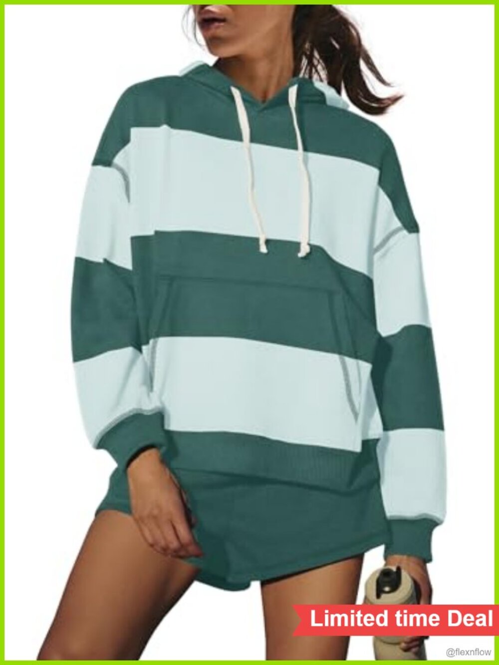 Striped Lounge Set 2 Piece Workout Hoodie & Shorts Oversized